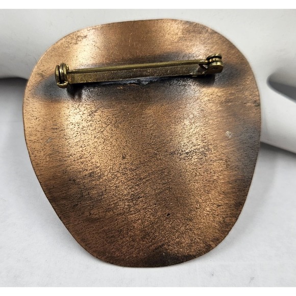 Vintage Copper Brass Abstact Modernist MCM Brooch Cupped Shield Brass - Picture 2 of 2